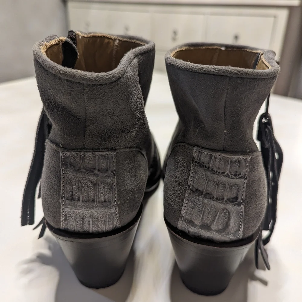 Grey Women's Stetson "Paris" Suede and Caiman Exotic Ankle Boots - Picture 5 of 8